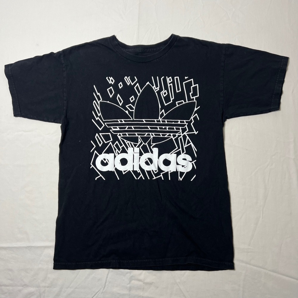Adidas Originals Mens Trefoil Graphic T-Shirt Black White Abstract Logo Medium